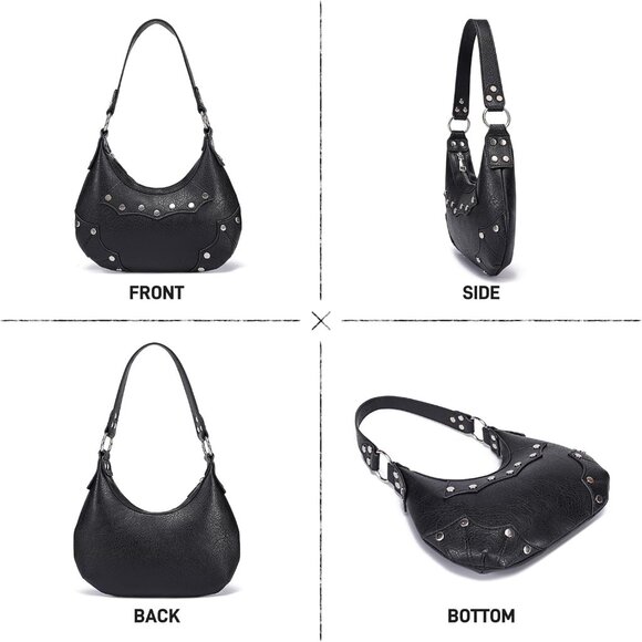 Women's Goth Y2K Mini Purse Small Shoulder Bag with Rivets and Zipper - Picture 6 of 7